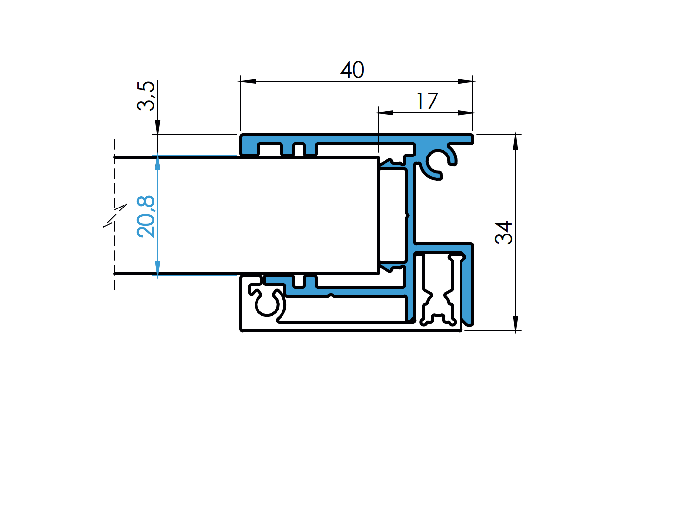 Aluminium Zaunadapter 1200 mm- 40x34 mm- fuer 20 mm Fuellungen- Anthrazit RAL 7016-89-11FGAS201200R7016-A.4