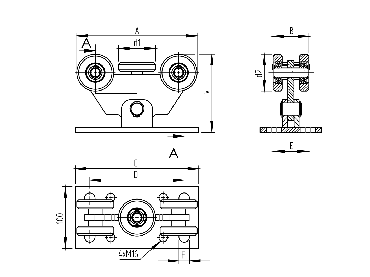 Laufwagen 5-raedrig Stahl verzinkt fuer Laufprofil 70 x 70 mm-89-11H34BP470X70-A.4