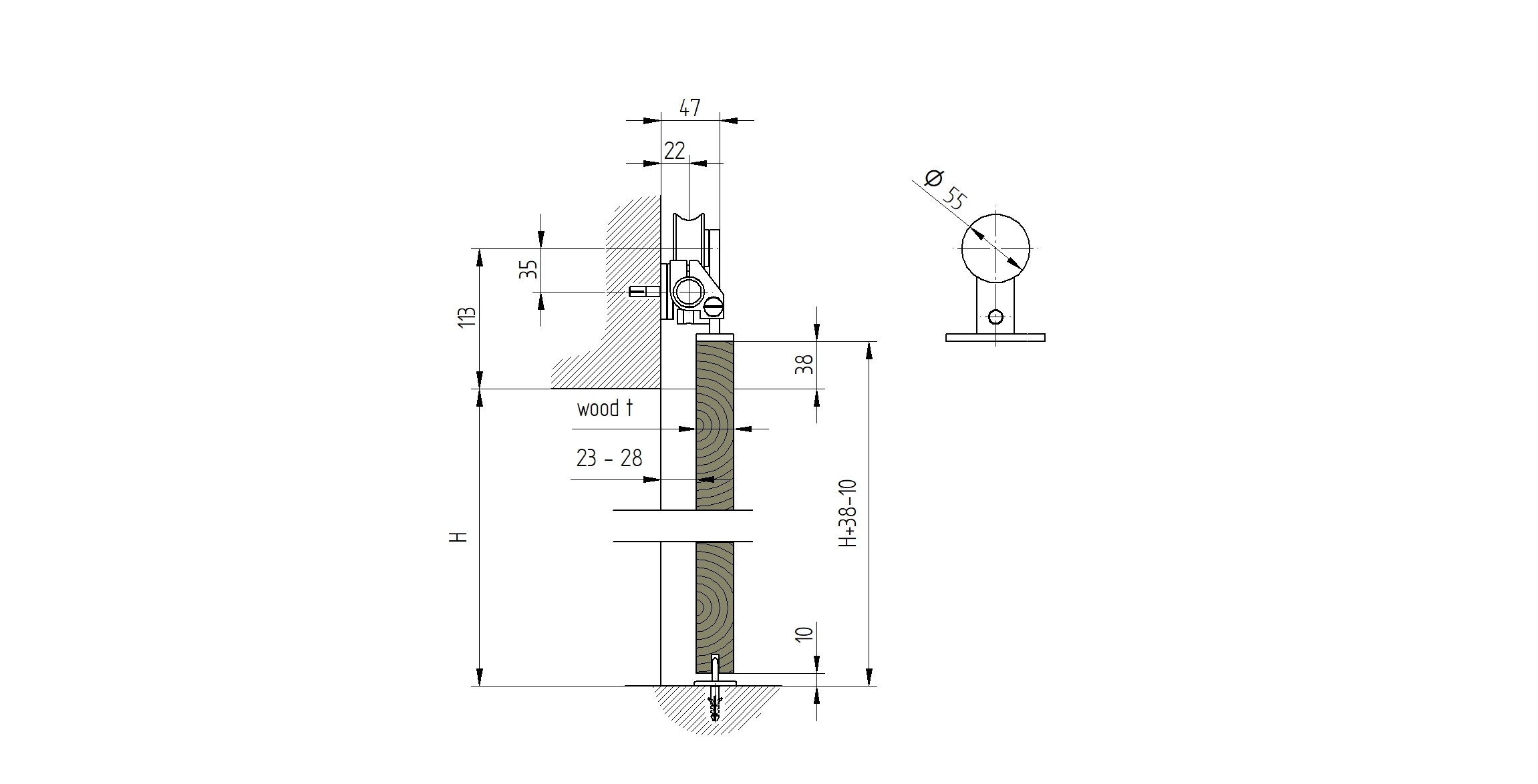 Edelstahl Schiebetuersystem fuer Holztueren- Oberfuehrung- 90 kg Tragkraft-89-11WSP9101SSET-A.4