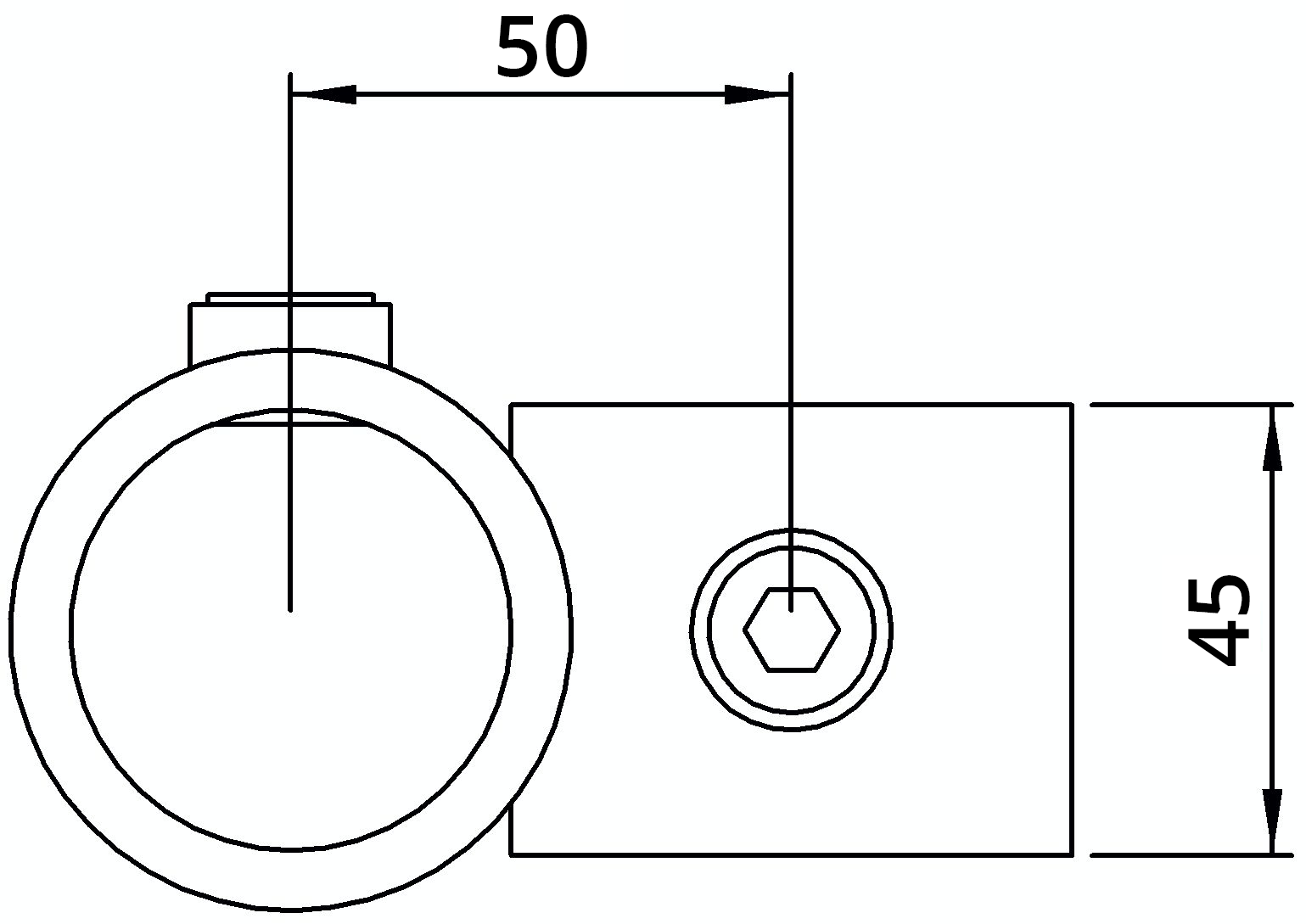 Rohrverbinder Kreuzstueck vorgesetzt 90° Ø 42-4 mm -1 1-4- - Temperguss verzinkt - 161C42-161C42