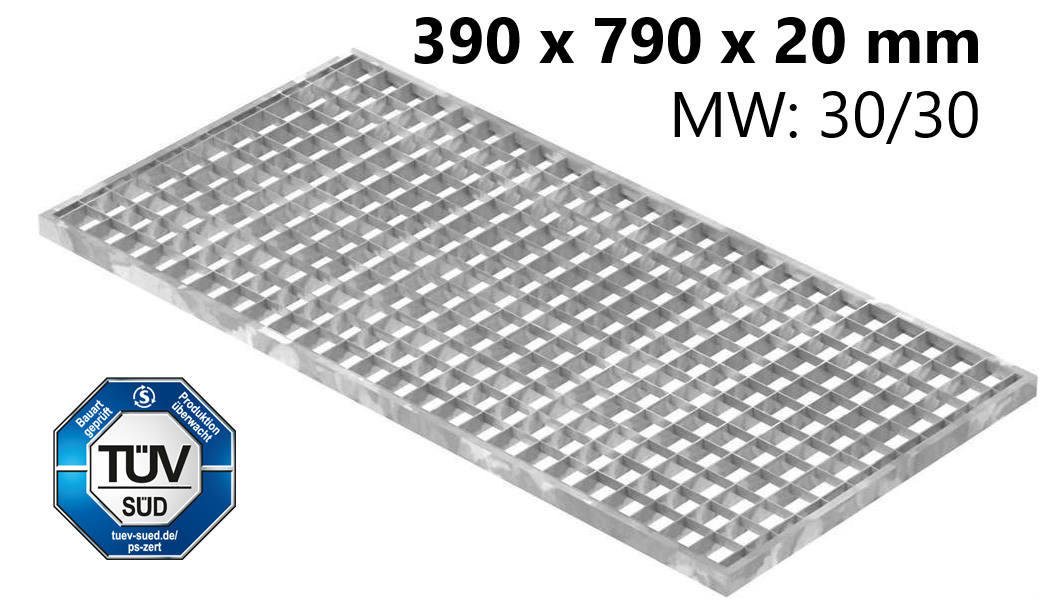 Lichtschachtrost Baunormrost - Masse-  390x790x20 mm 30-30 mm - aus S235JR -St37-2- im Vollbad feuerverzinkt-23-39793020.7