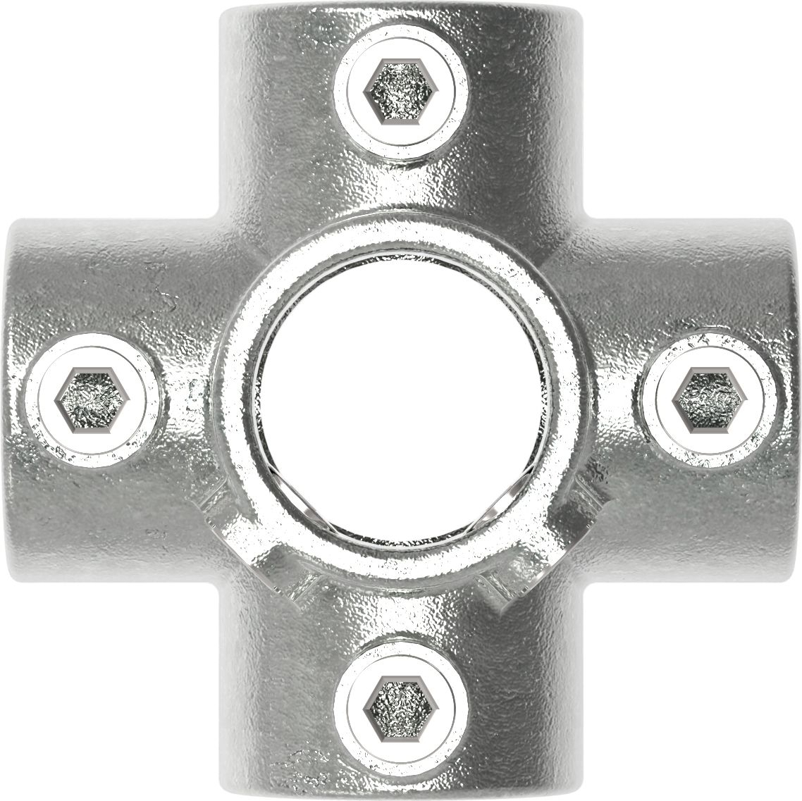 Rohrverbinder - Kreuzstueck fuer Stuetzrohr - 158C42 - 42-4 mm - 1 1-4- - Feuerverzinkt u. Elektrogalvanisiert-158C42