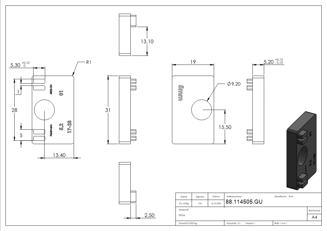 1 Paar Gummi fuer Mod- 45- fuer Blech 5-0mm-88-114505.GU