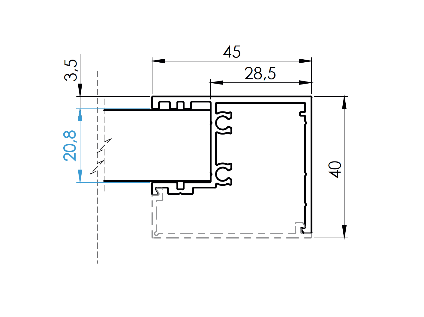 Zaunadapter Aluminium 45x16 mm- 6000 mm- fuer 1-8 mm Paneele- Anthrazit RAL 7016-89-11FGAT166000R7016-A.4