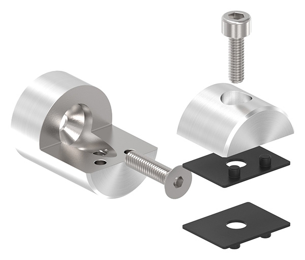 Blechhalter - Plattenhalter Ø 32 mm Edelstahl V2A – Anschluss flach - geradeinkl- Schrauben - Gummieinlage-12-2110.4