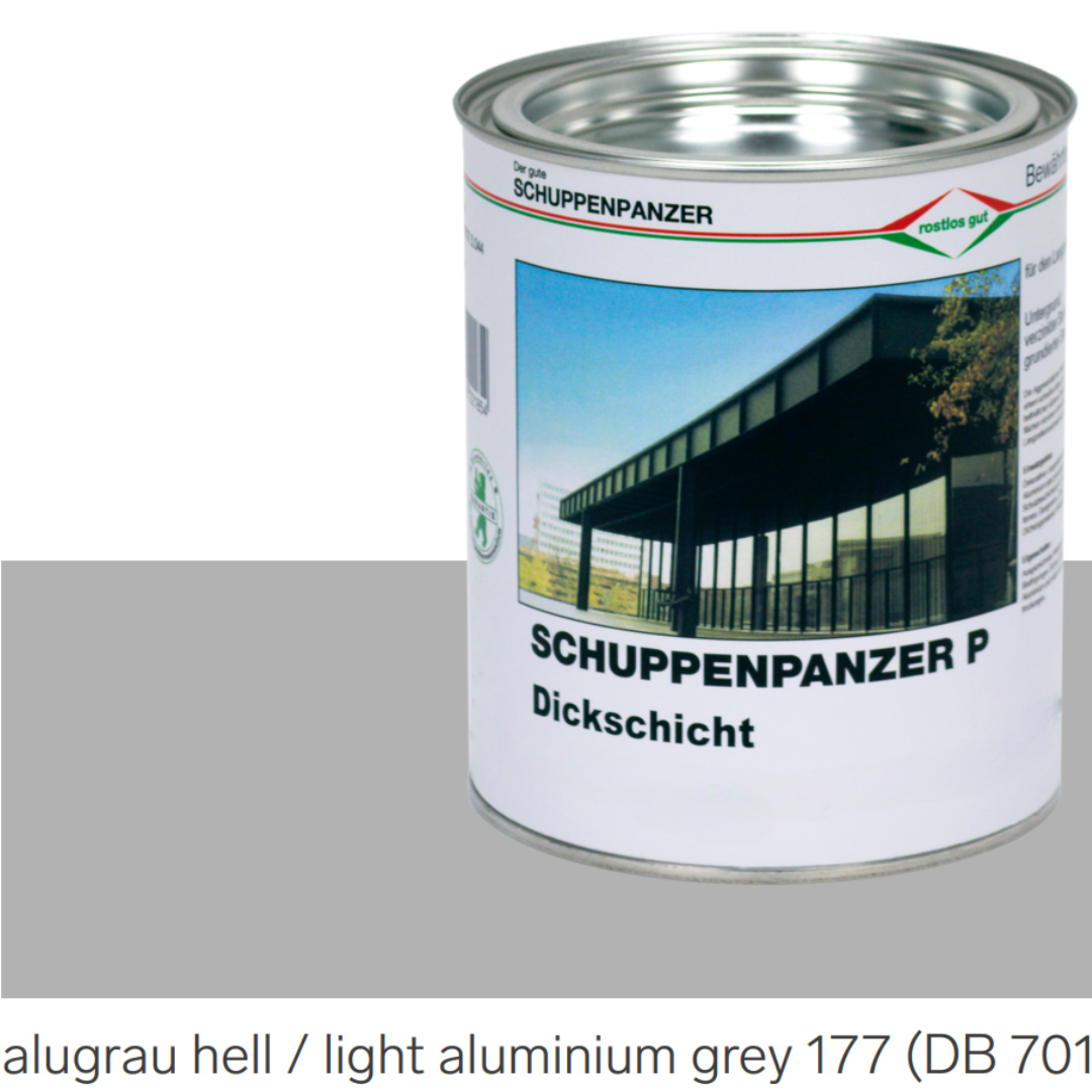 SCHUPPENPANZER-P Dickschicht 0732 alugrau-hell 177 DB 701 750 ml fuer Zaeune und STAHL-67-1060.8