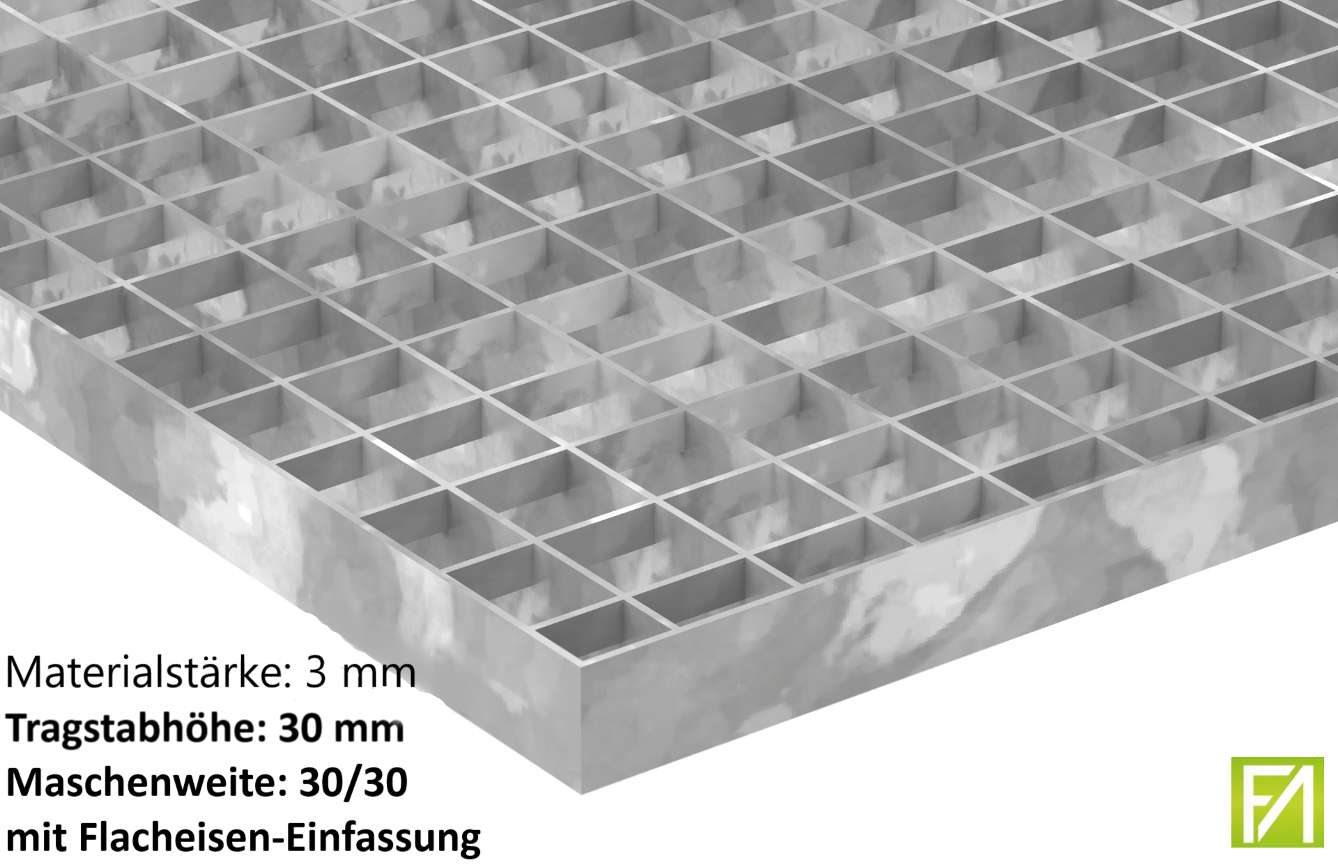 Industrie-Gitterrost - Masse- 700x1000x30 mm; MW 30-30 mm; 30-3 mm - S235JR -St37-2- im Vollbad feuerverzinkt-21-7010030303.7