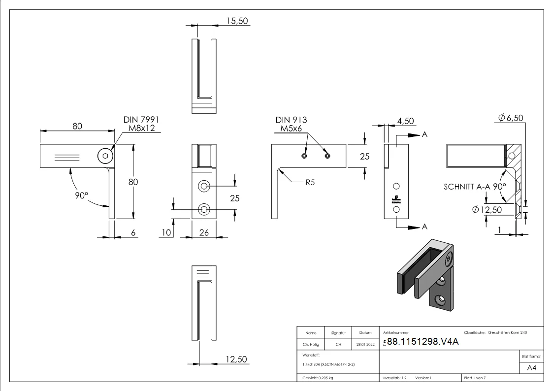 Glasverbinder fuer Wandmontage-88-1151298.V4A