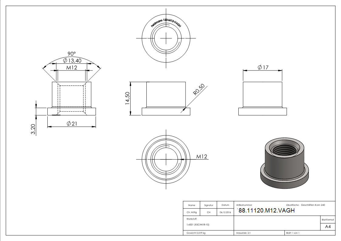 Gewindehuelse VA zu 120-M12-VA-88-11120-M12.VAGH