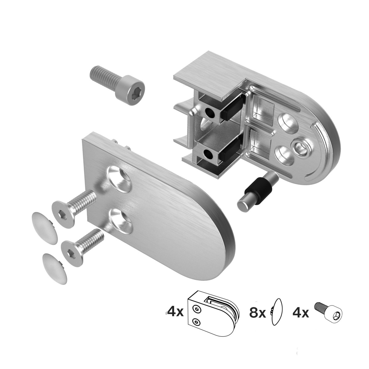 Glashalter V4A fuer Glas 6 - 12-76 mm Flachanschluss Modell 25 4er Set-89-11A142500000SET4-A.4