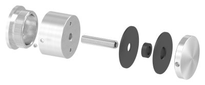Glaspunkthalter Ø 52 mm- V4A- verstellbarer Wandabstand- Anschluss- Flach mit AbP-88-1160250.V4A