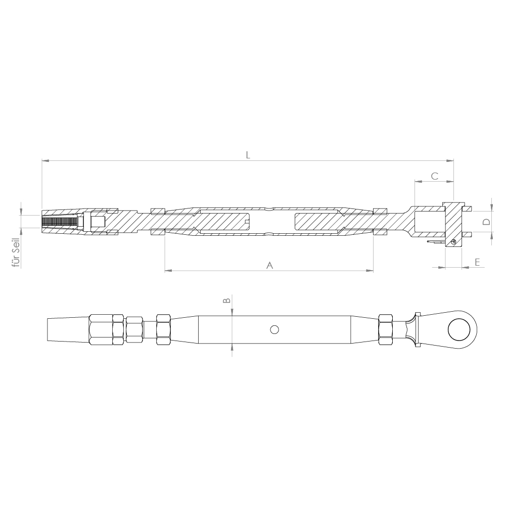 Wantenspanner - Gabel-Seilhalter - fuer Seil Ø 3 mm - Ø 6 mm - V4A-11.2986