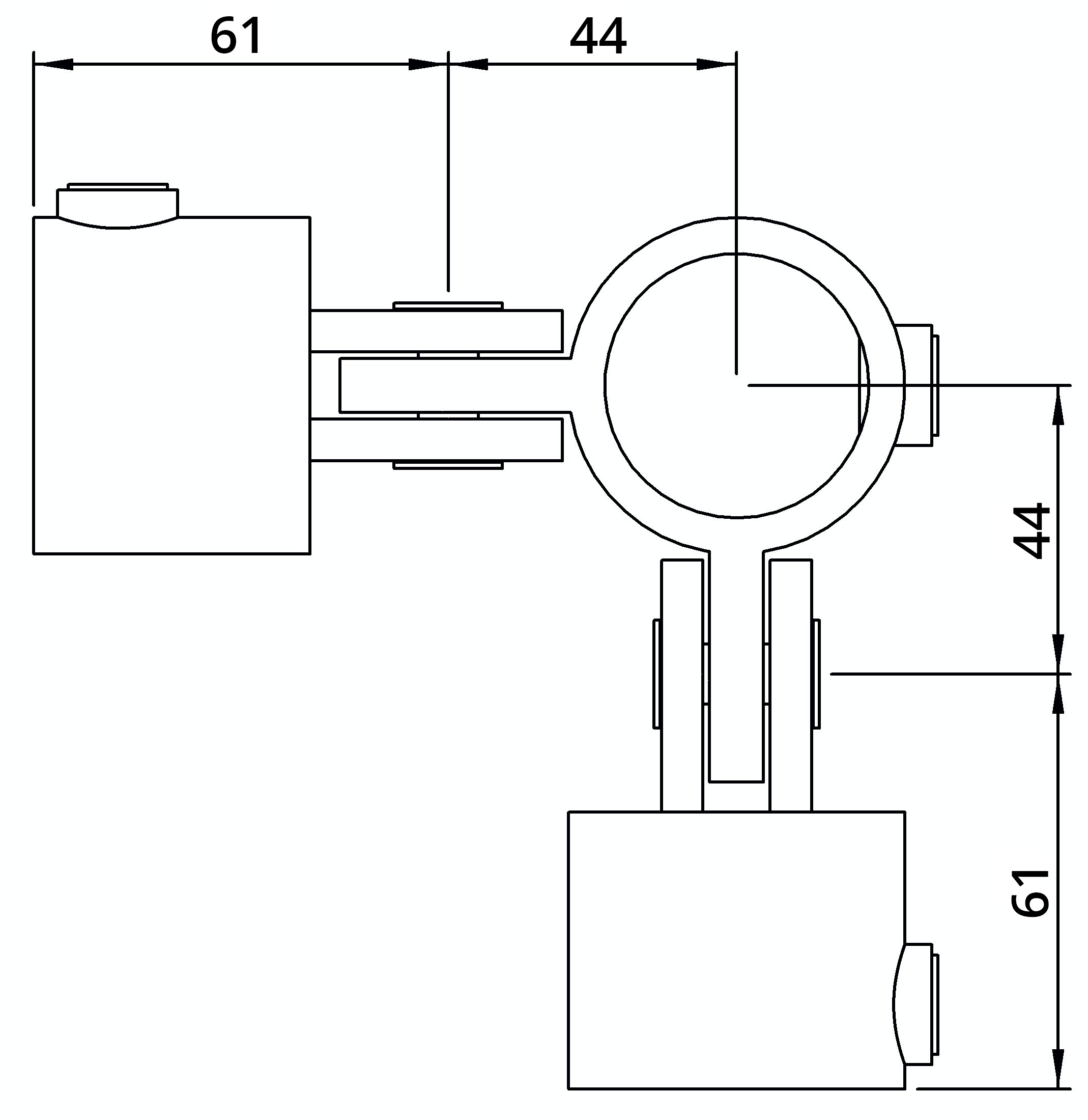 Rohrverbinder Gelenkstueck doppelt 90° Ø 33-7 mm -1- - Temperguss verzinkt - 168B34-168B34