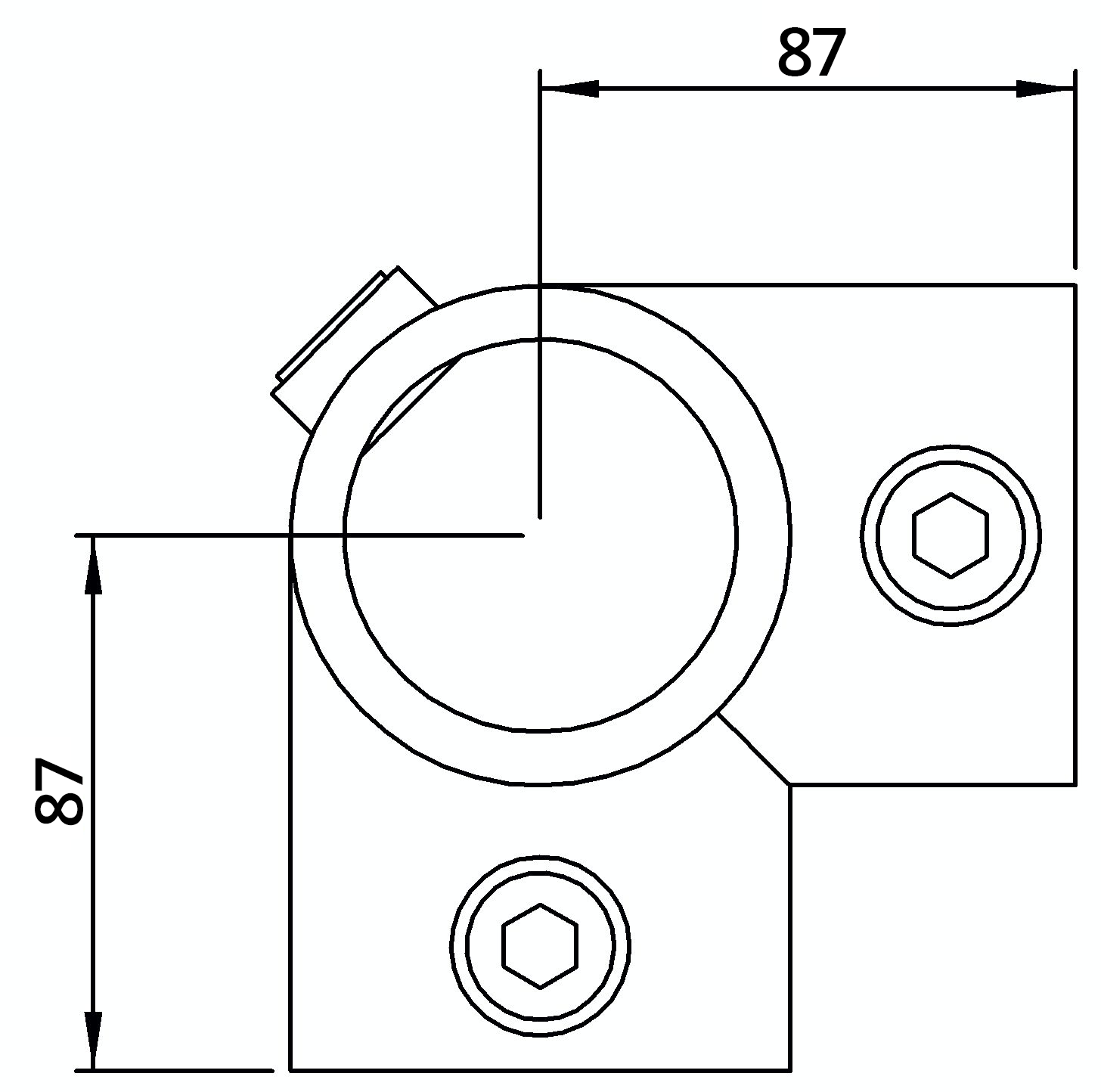 Rohrverbinder - Eckstueck aufklappbar - 116D48-V - 48-3 mm - 1 1-2- - Feuerverzinkt u. Elektrogalvanisiert-116D48-V