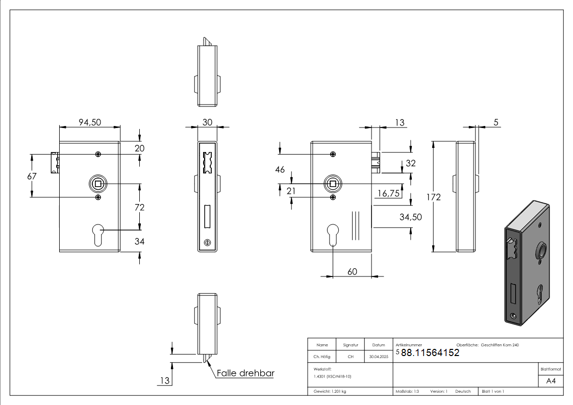 Edelstahlschlosskasten mit Edelstahlschloss - AMF Artikel- 564152-88.11564152