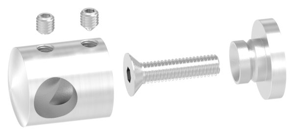 Querstabhalter V2A Edelstahl – Anschluss FLACH passend fuer Rundstaebe 12 mm mit Sackloch Abschluss links inkl- Schrauben-11-1034.4