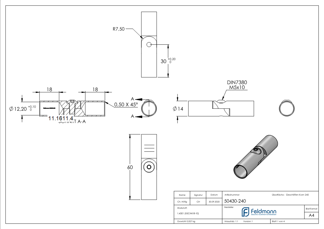 Verbinder - Gelenk zum Kleben mit Bohrung 12-1 mm-11-1611.4