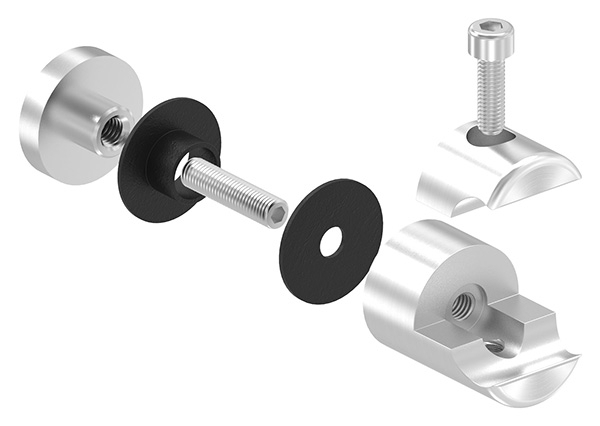 Klemmhalter fuer Rundstab 12 mm mit Glaspunkthalter Ø 25 mm V4A-88-1155345.V4A