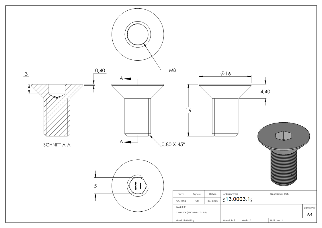 Senkkopfschraube V4A M8 x 16 mm-13-0003.1