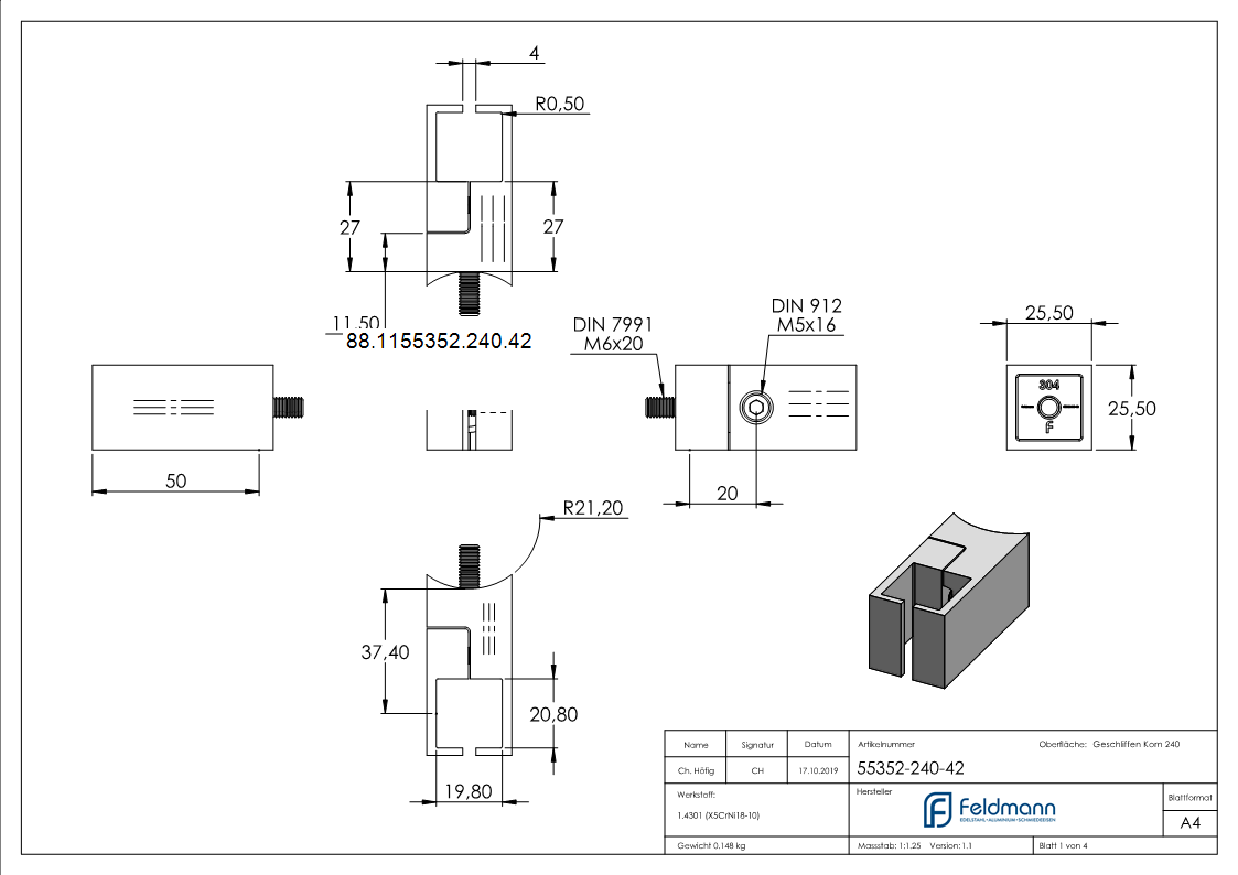 Blechhalter f- Klemmpr- 20x20mm- Anschluss- 42-4mm-88-1155352-240.42