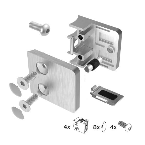 Glasklemme V4A fuer Rohr Ø 42-4 mm geschliffen 4er Set-89-11A1423KP042SET4-A.4