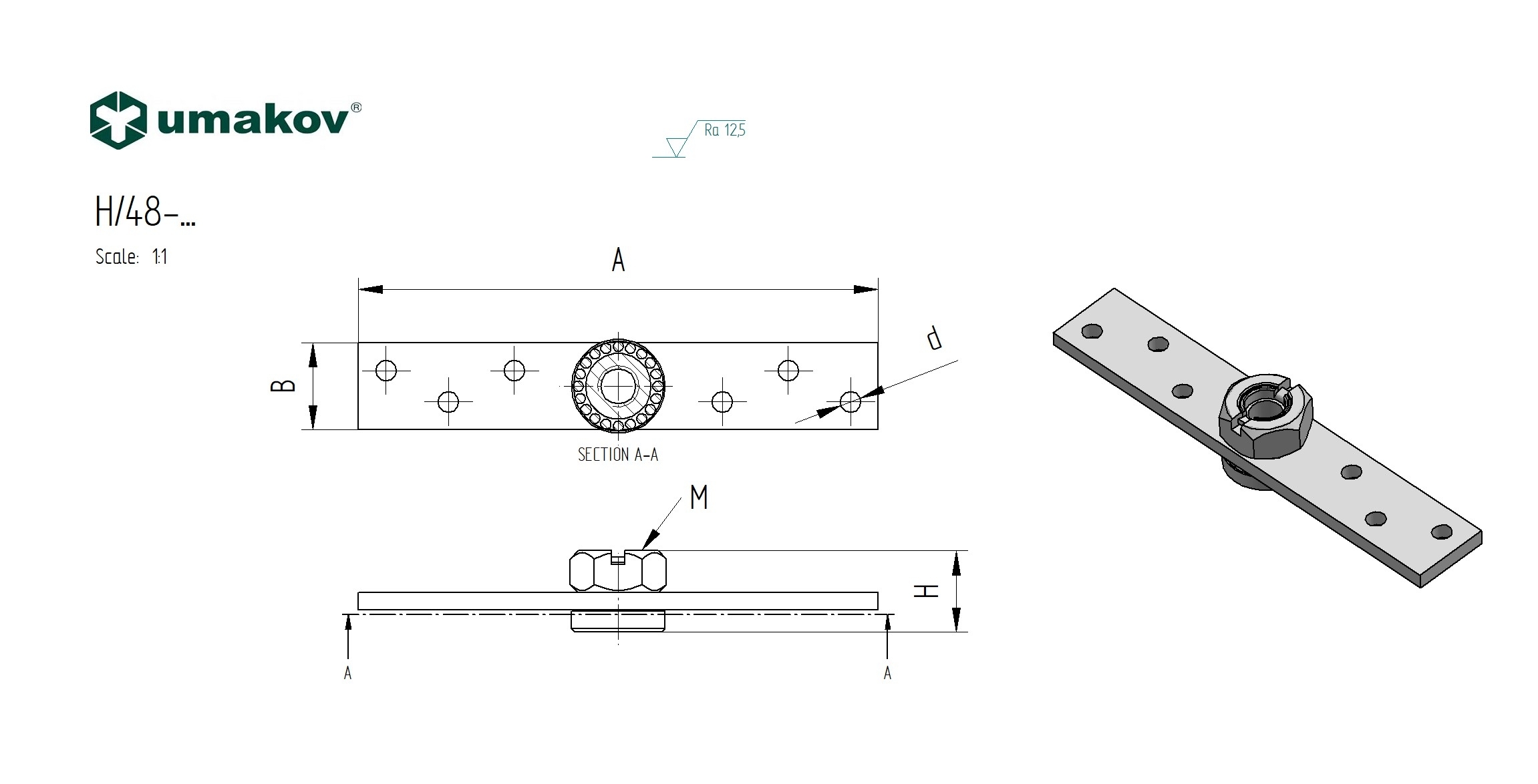 Anschraubplatte mit Lager Stahl verzinkt 100 x 20 mm fr M8 Torband-89-11H48M8-A.4