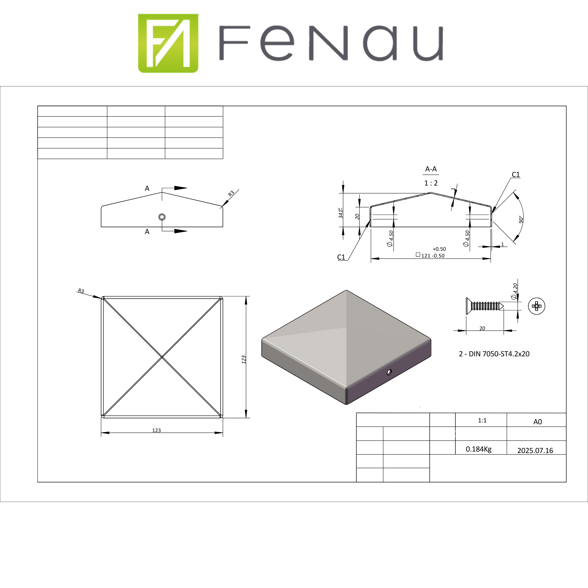 Pfostenkappe 120x120 mm Edelstahl V2A geschliffen – 10er Set inkl. Schrauben-60220-120-022