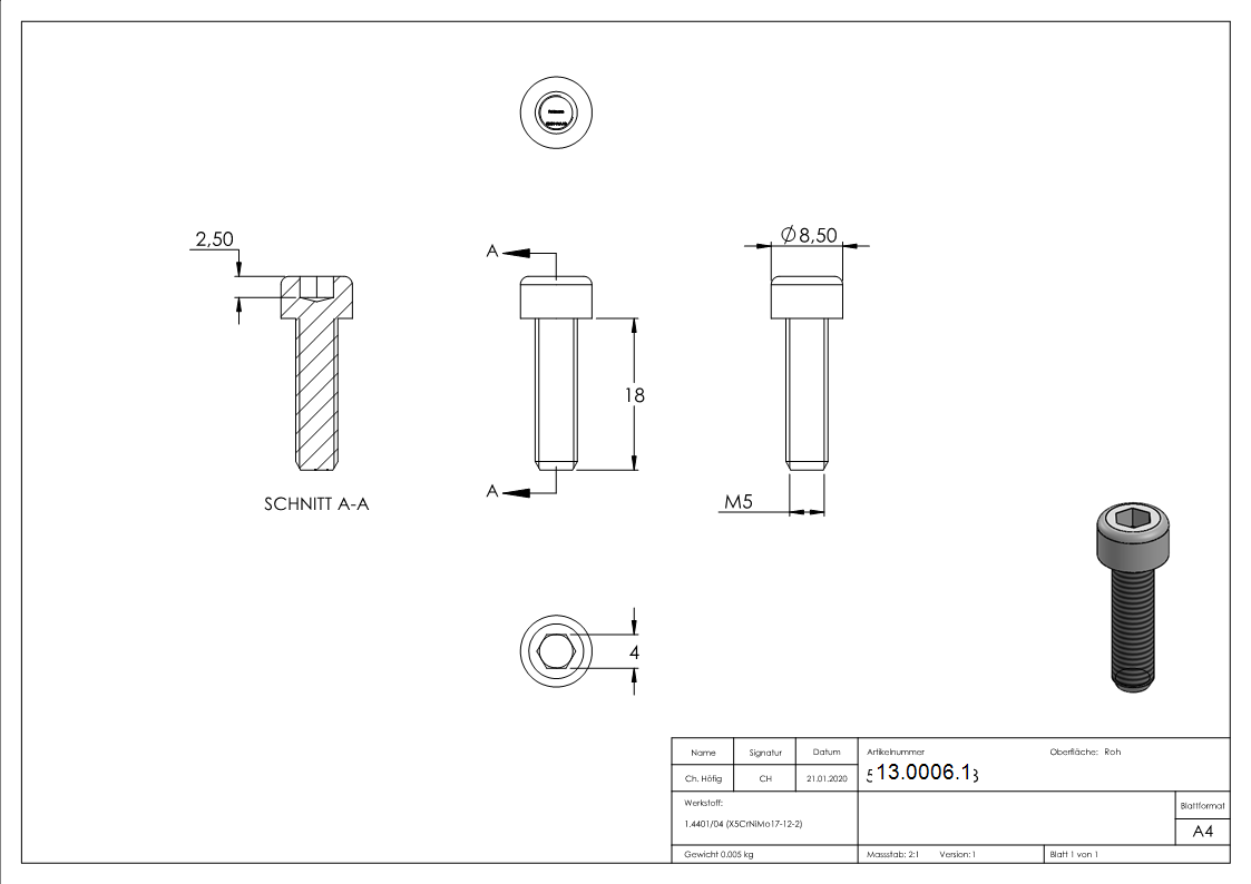 Zylinderkopfschraube M5x18 mm V4A mit Innensechskant-13-0006.1