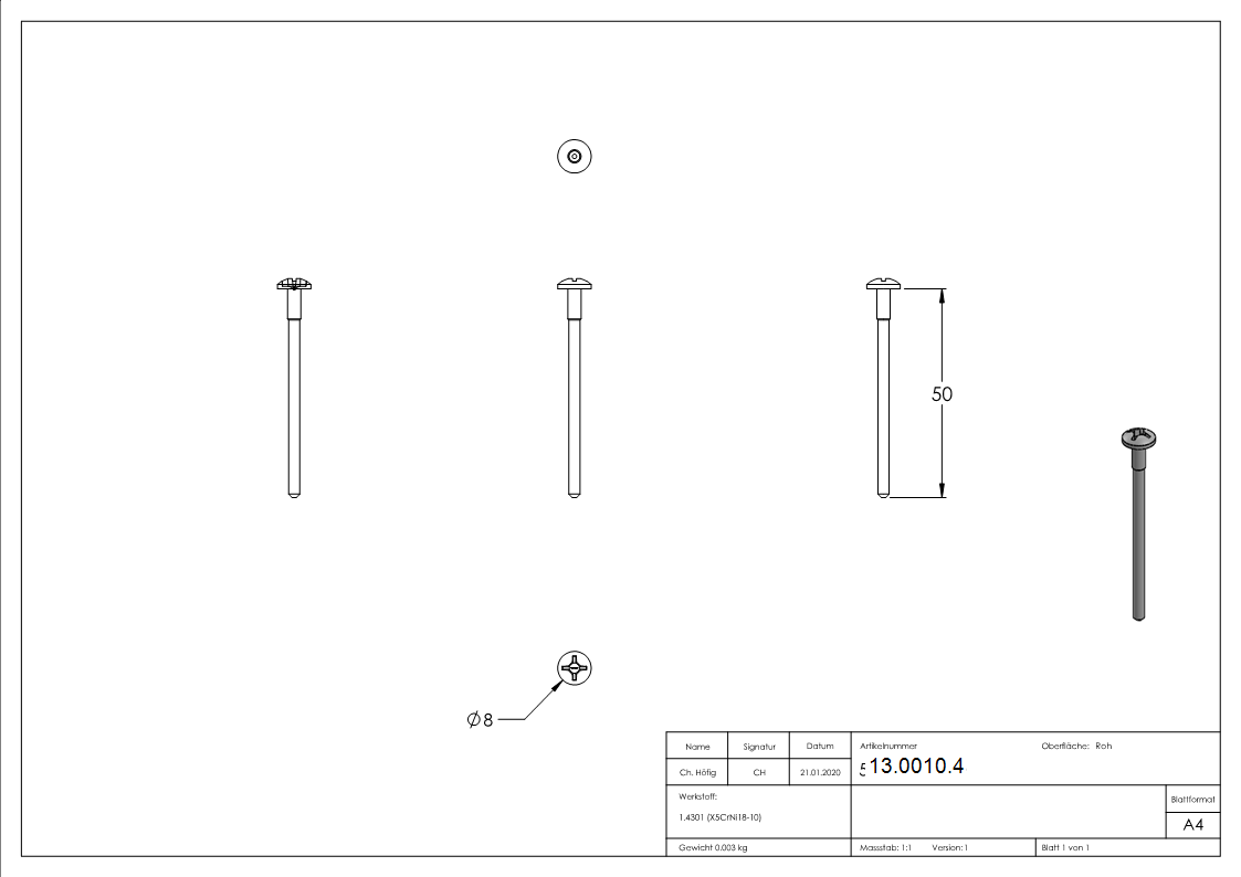 Spanplattenschraube 4x50 mm V2A-13-0010.4