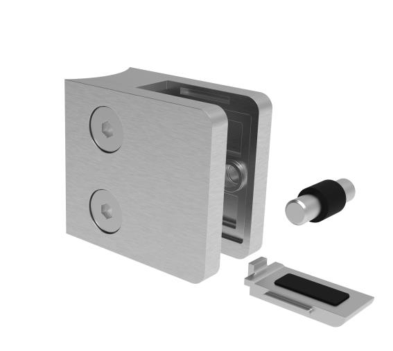 Glashalter Edelstahl AISI 316 fuer Pfosten D42-4 mm Glas 8-12-76 mm geschliffen-89-11A1423KP042-A.4