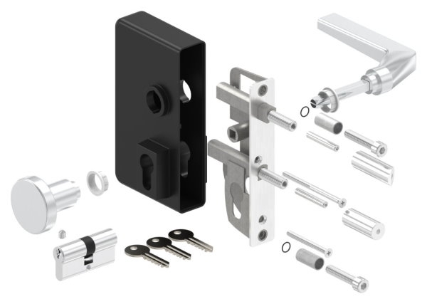 Gittertorschloss GTS 2 mit Anti-Panik-Funktion fuer Rohrstaerke 40-60mm- schwarz-88-1156702-ALU.9005