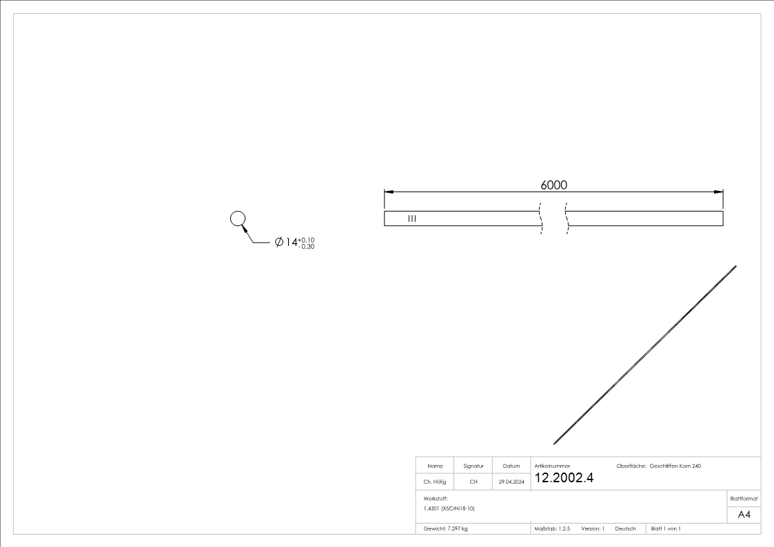 Rundstab Ø 14 mm á 6 m Edelstahl-12-2002.4