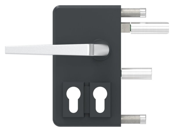 Gittertorschloss GTS 2 mit Doppelzylinder fuer Rohrstaerke 40-60mm- anthrazitgrau-88-1156701-ALU.7016