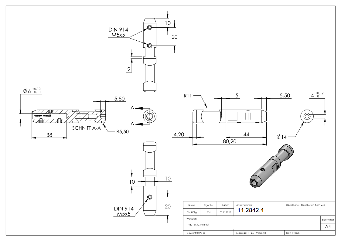 Seilhalter zum Schrauben und Spannen - Fuer Seil Ø 5 mm - V2A-11-2842.4