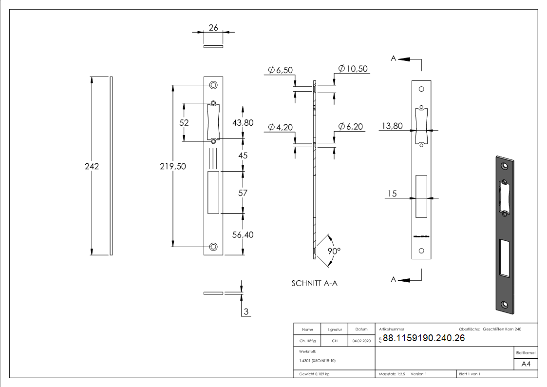 V2A-Schliessblech fuer Einsteckschloesser-88-1159190-240.26