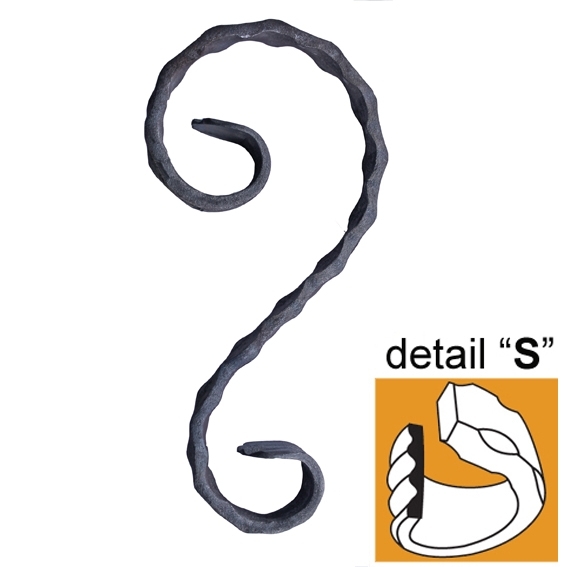 Stahl S-Zierelement 170x80-47 mm- 11x6 mm- dekoriert-89-11E241S170-A.4