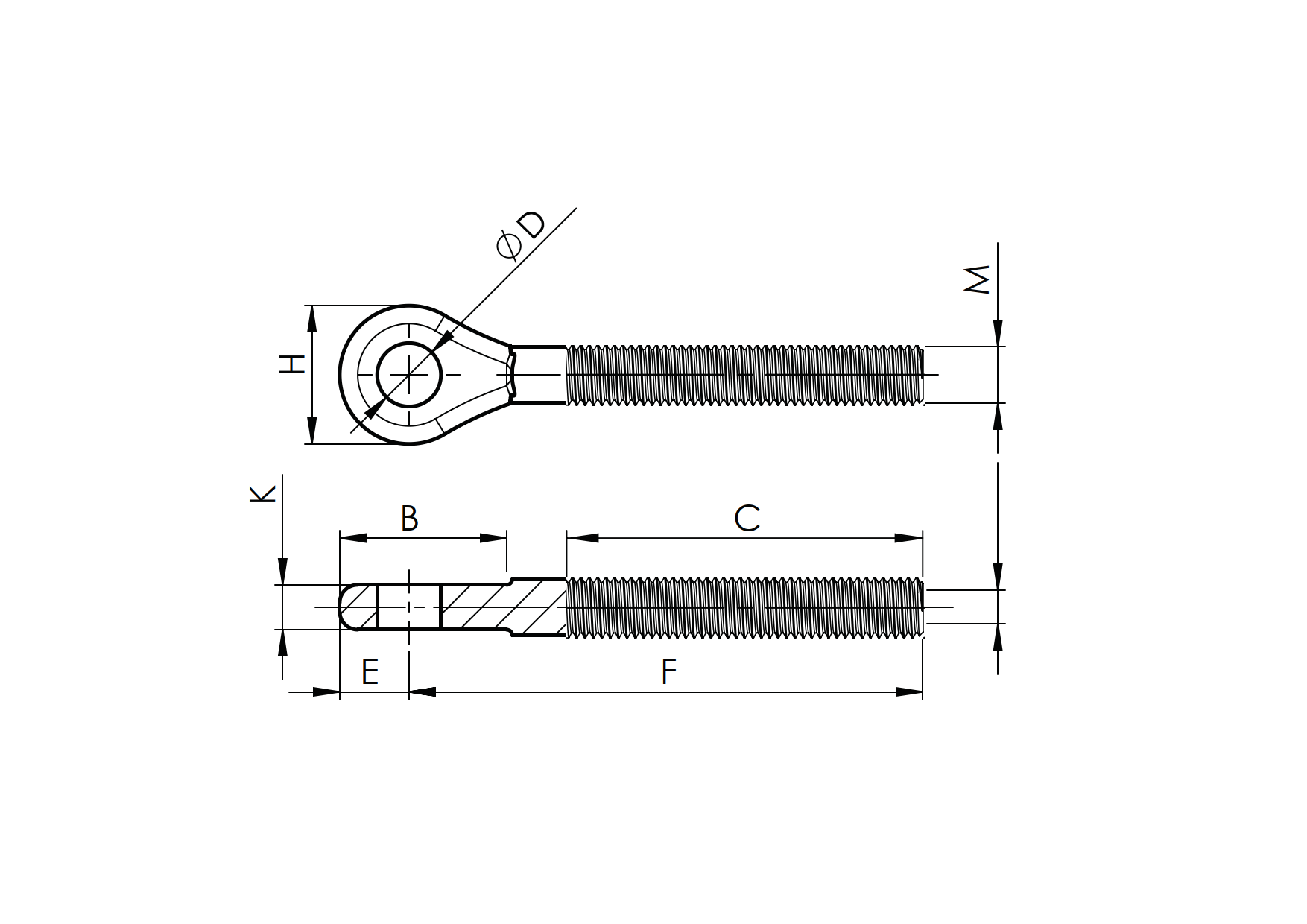 Augschraube Edelstahl AISI 316 M10 Laenge 63 mm Augen Ø 12 mm Geschliffen-89-11A147333M10-A.4