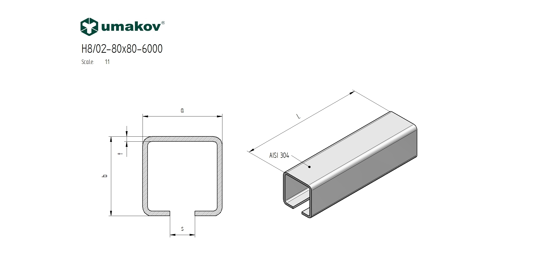 Laufschiene Edelstahl V2A 80 x 80 x 3-0 mm C-Profil Lnge 6000 mm-89-11H80280X806000-A.4