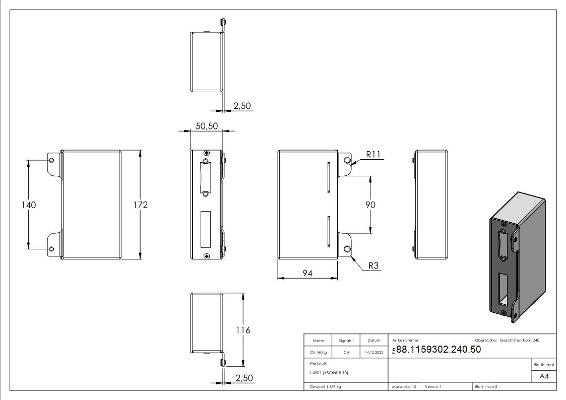 Gegenkasten zum Anschweissen- 50mm- V2A-88-1159302-240.50