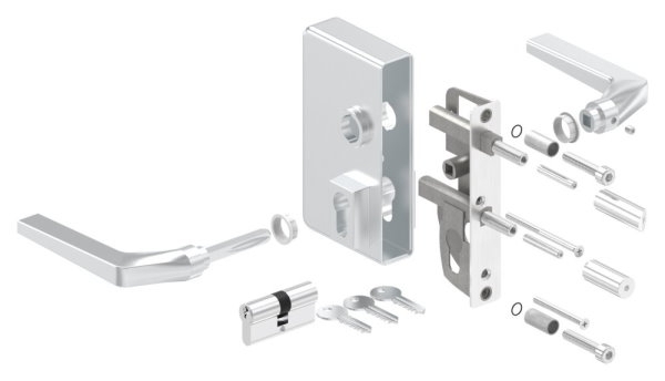 Gittertorschloss GTS 2 fuer Rohrstaerke 40-60mm- montagefertiges Set- silber-88-1156700-ALU.SI