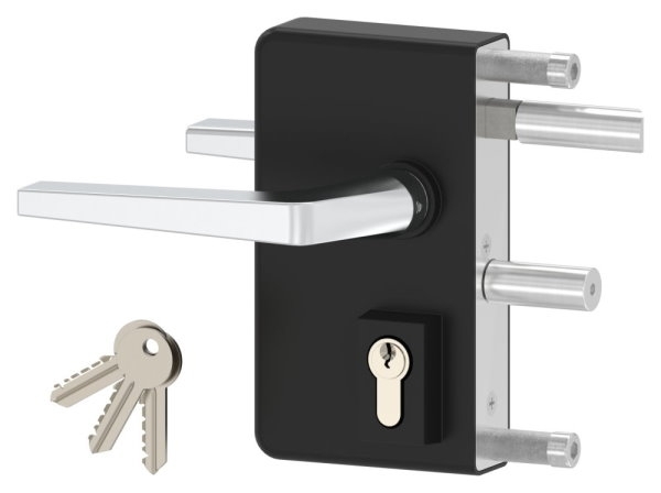 Gittertorschloss GTS 2 fuer Rohrstaerke 40-60mm- montagefertiges Set- schwarz-88-1156700-ALU.9005