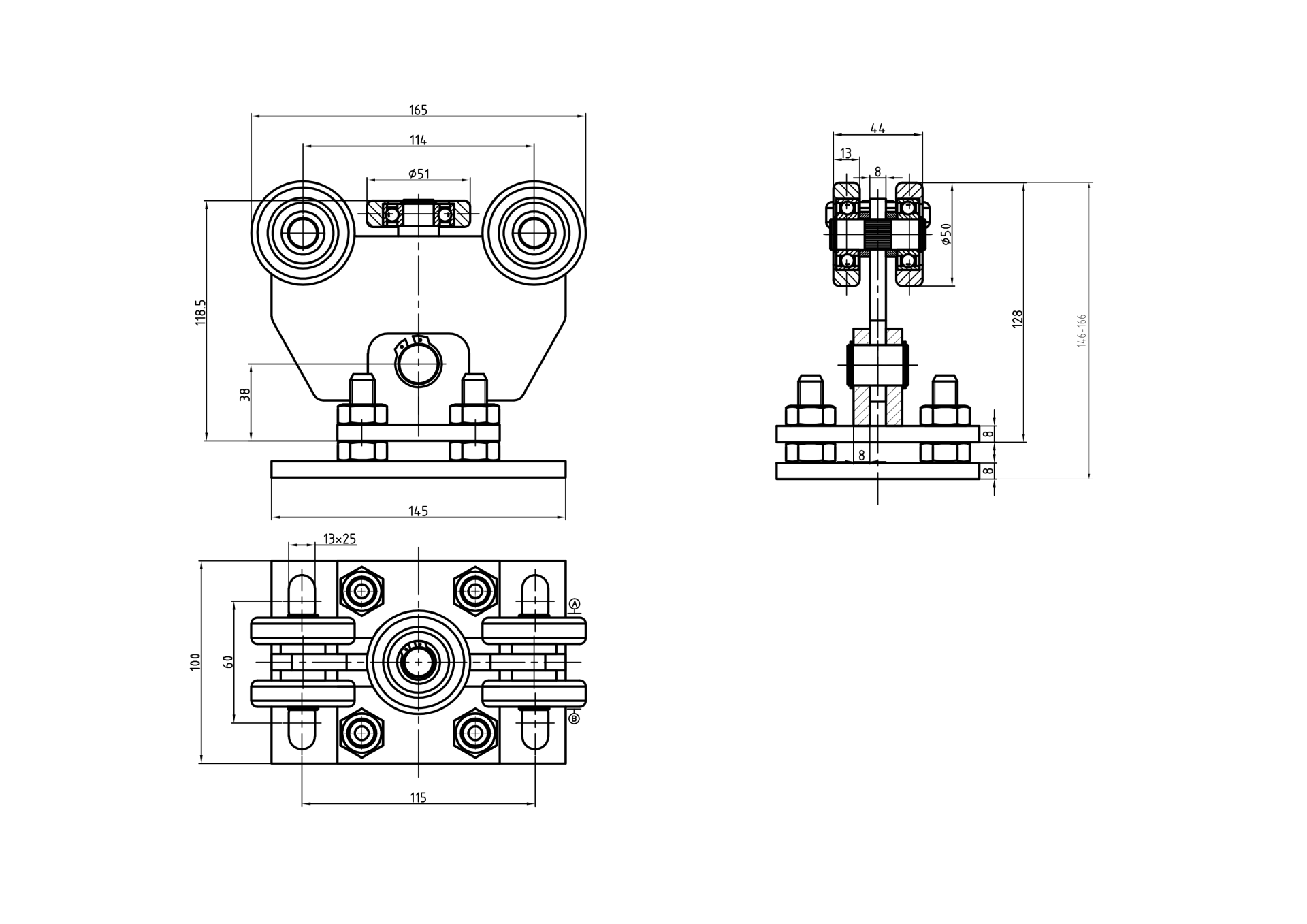 Laufwagen 5-raedrig Stahl verzinkt fuer Schiebetor Profil 60x60 mm-89-11H34460X60P-A.4