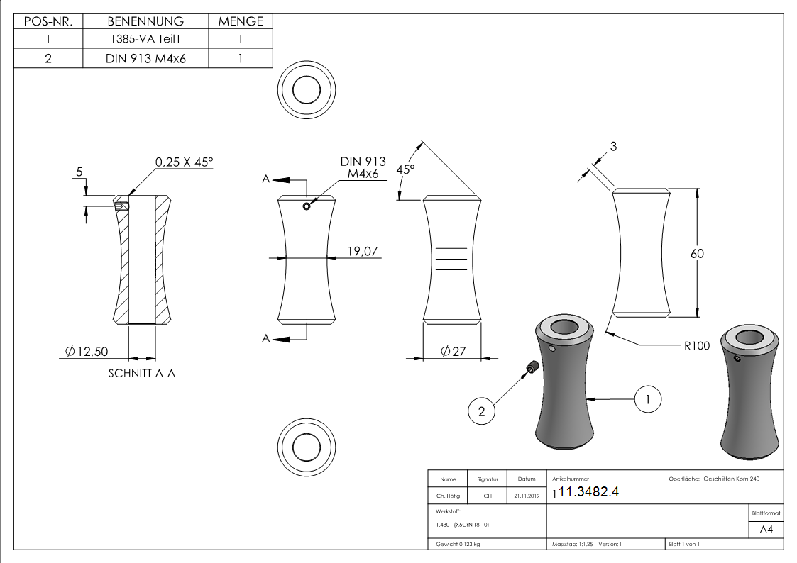 Zierhuelse 60x27 mm mit Bohrung 12-5 mm V2A-11-3482.4