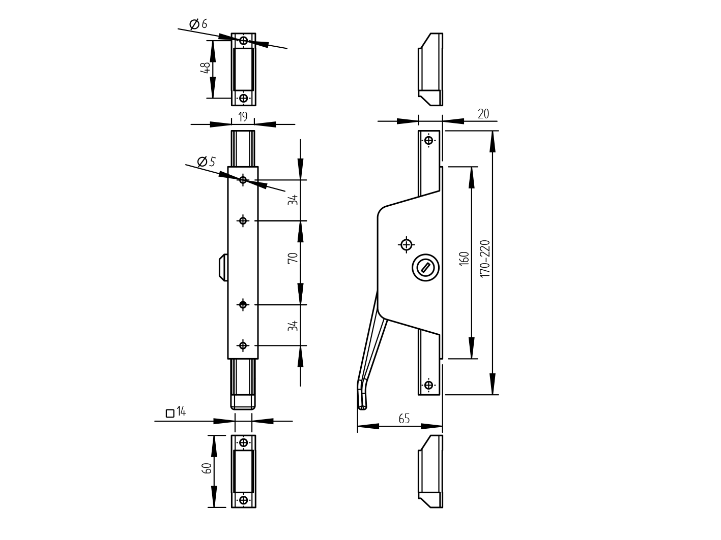 Stangenriegel Stahl verzinkt 160 mm mit Schloss-89-11D722160-A.4