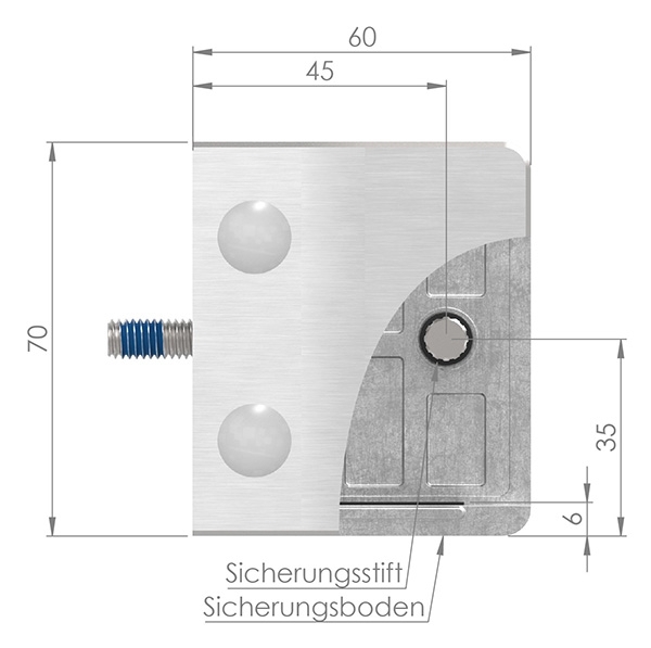 Glasklemme 60x70x45 mm AbZ fuer Anschluss Ø 60-3 mm V4A-10-3360ABZ.1