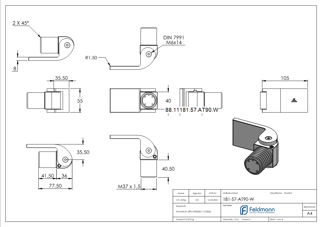Torband 180° selbstschl- mit Stopp schweissbar ARTIKEL - 57 AT90 W-Anschweissversion-88-11181-57-AT90.W
