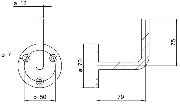 Handlaufhalter - mit Ronde 70x4 mm - zum Anschweissen - Stahl S235JR- roh-30-1418.8