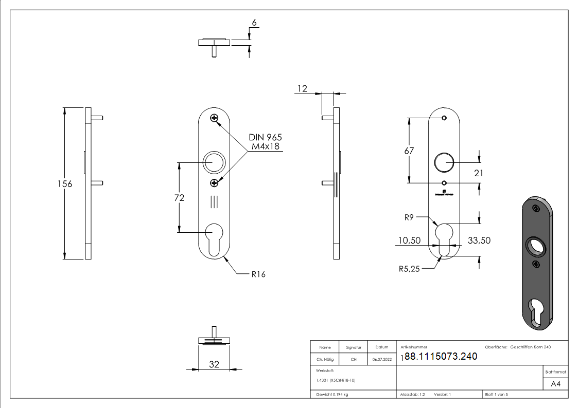 Langschild 32x156x6 mm V2A fuer Schlosskaesten mit Stiftlochung-88-1115073.240