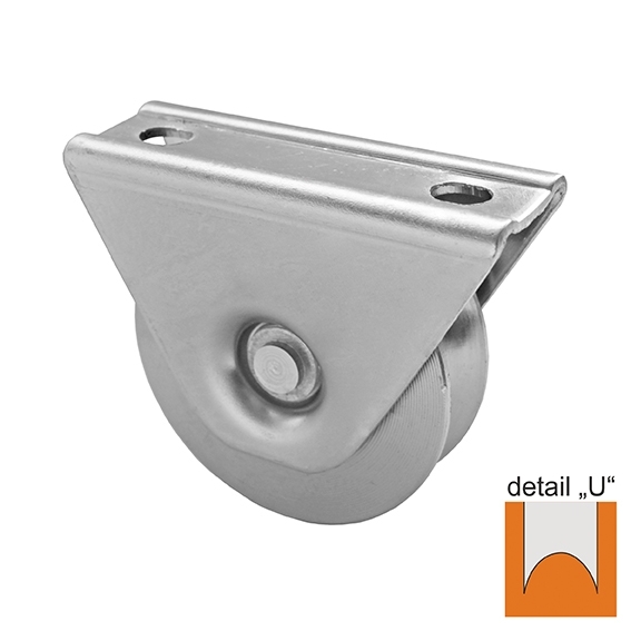 Schiebetorrolle Stahl verzinkt Ø 98 mm U-Rille R8 mit Aussenstuetzplatte 400 kg-89-11H31U100-A.4