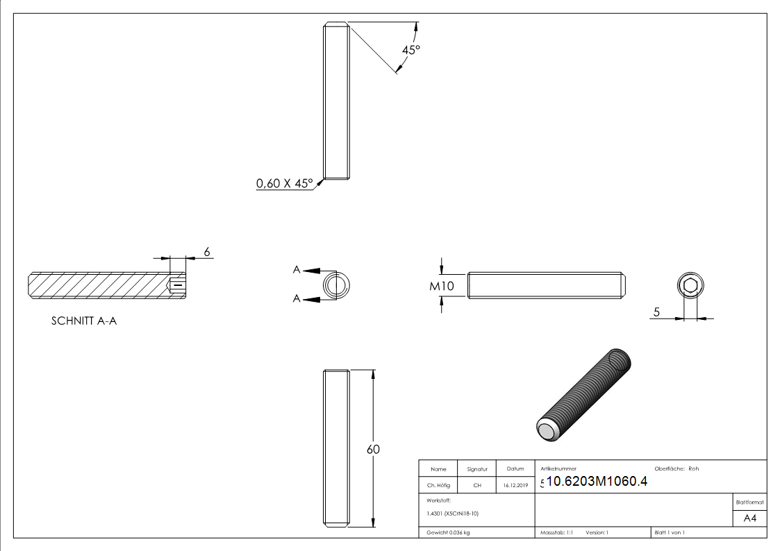 Gewindestift M10 x 60 mm- V2A-10-6203M1060.4